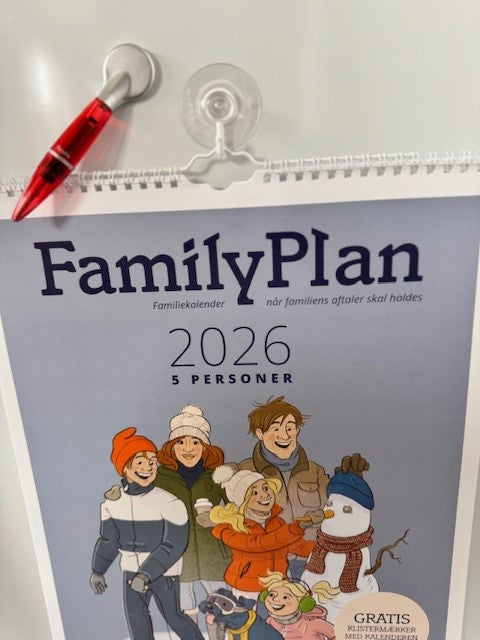 Familiekalender FamilyPlan Kalenderåret 2026, 5-pers. - PAKKE inkl. Sugekop og Magnetpen
