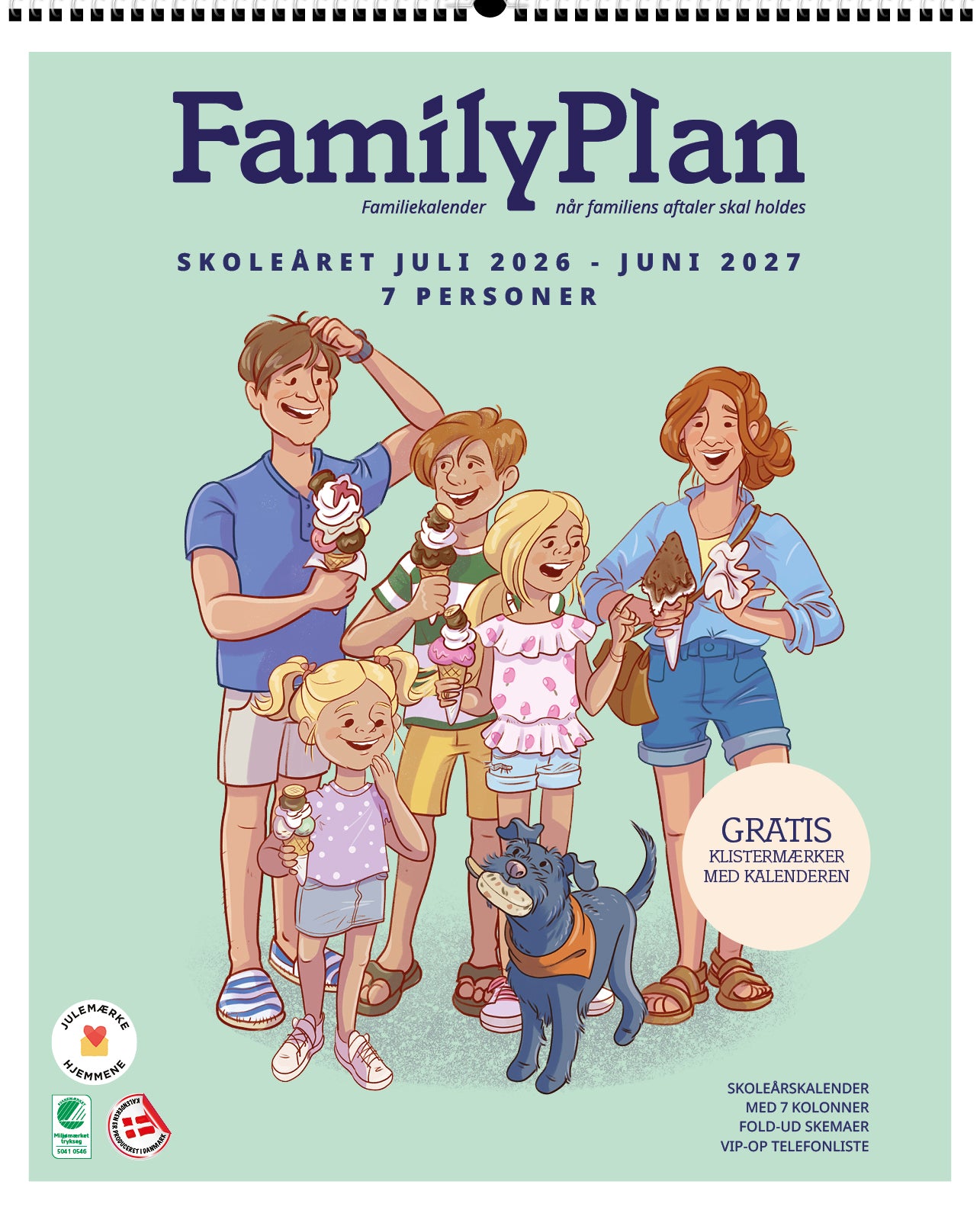 Familiekalender FamilyPlan Skoleåret 2026/27 - 7-pers.