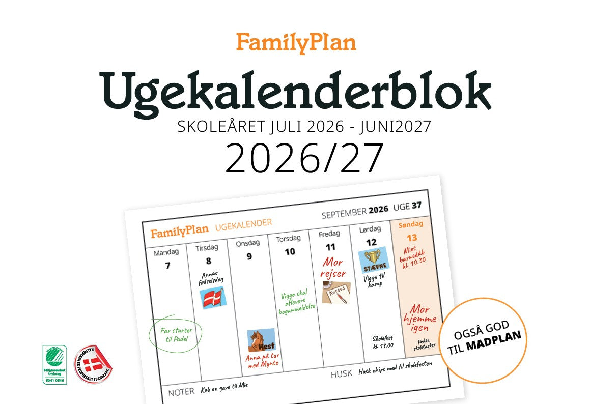 Familiekalender FamilyPlan BLOK Skoleåret 2026/27