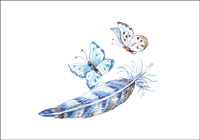 Blå fjer og sommerfugle